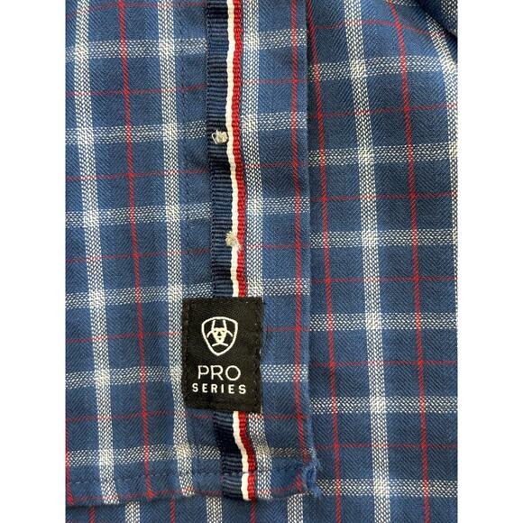 Ariat Pro Series Fitted Stretch Button Down Shirt Mens Blue Plaid XL Western - Picture 5 of 9